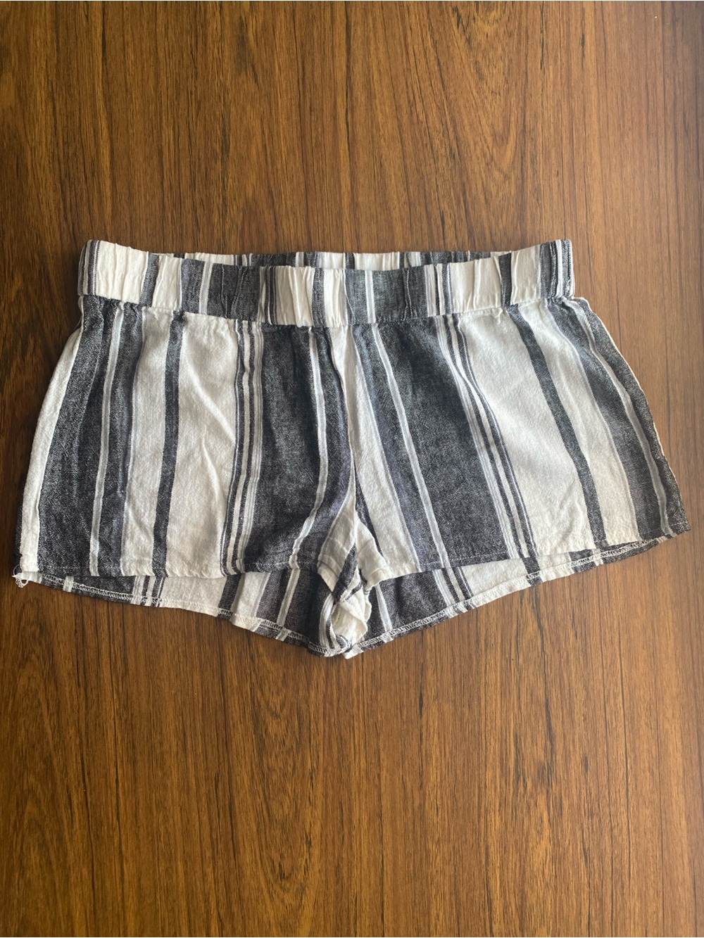 Workshop Republic Clothing Black and White Striped Linen-Blend Shorts
